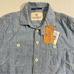 Scotch Shrunk Kids mr. blue Linen Blend LS Button Up Size 12 NWT!